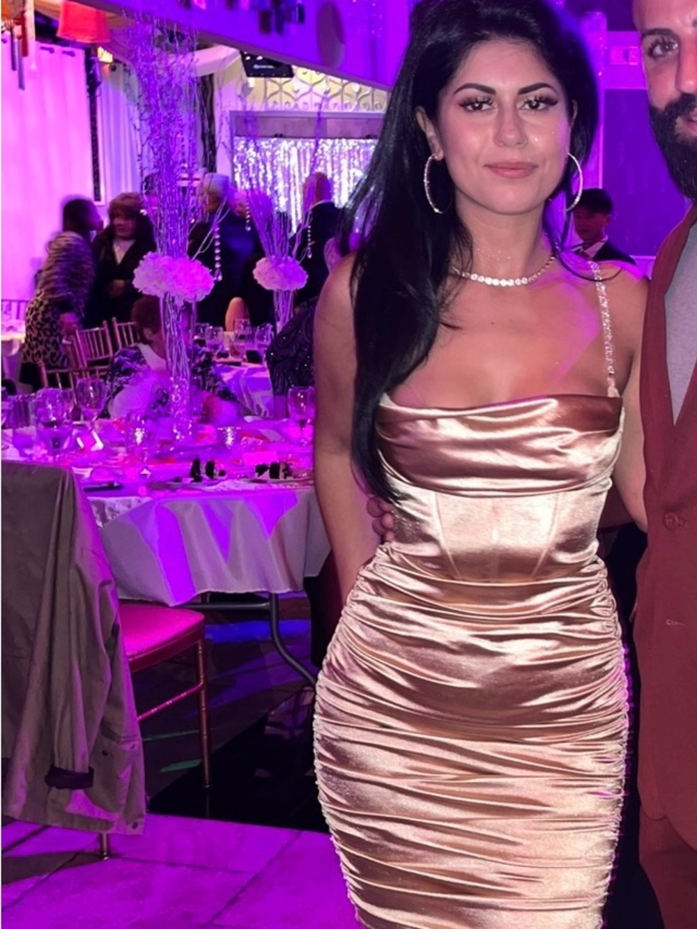 Oh Polly Rose Gold Satin Midi Dress